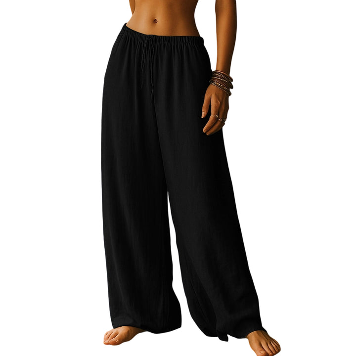 Cotton Wide Leg Pants for Women Drawstring Casual Elastic Waist Pants Flowy Cotton Beach Trousers for Travel charitable