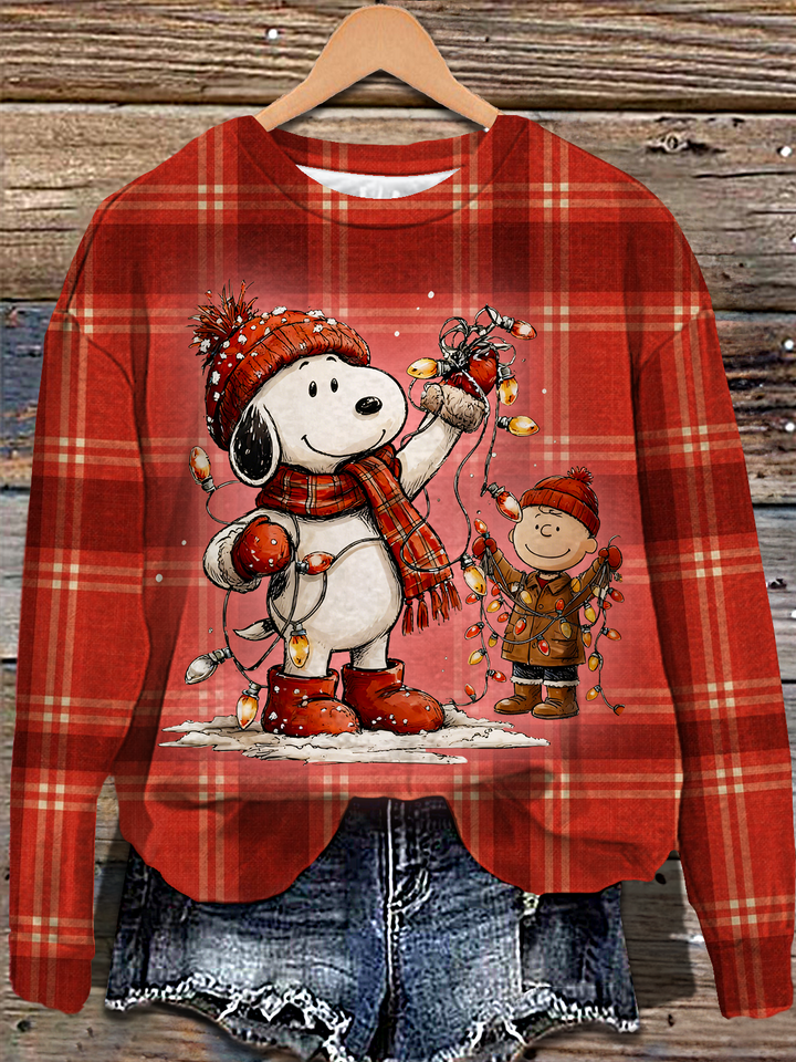 Retro Christmas Snoopy Printed Long Sleeve Casual Top