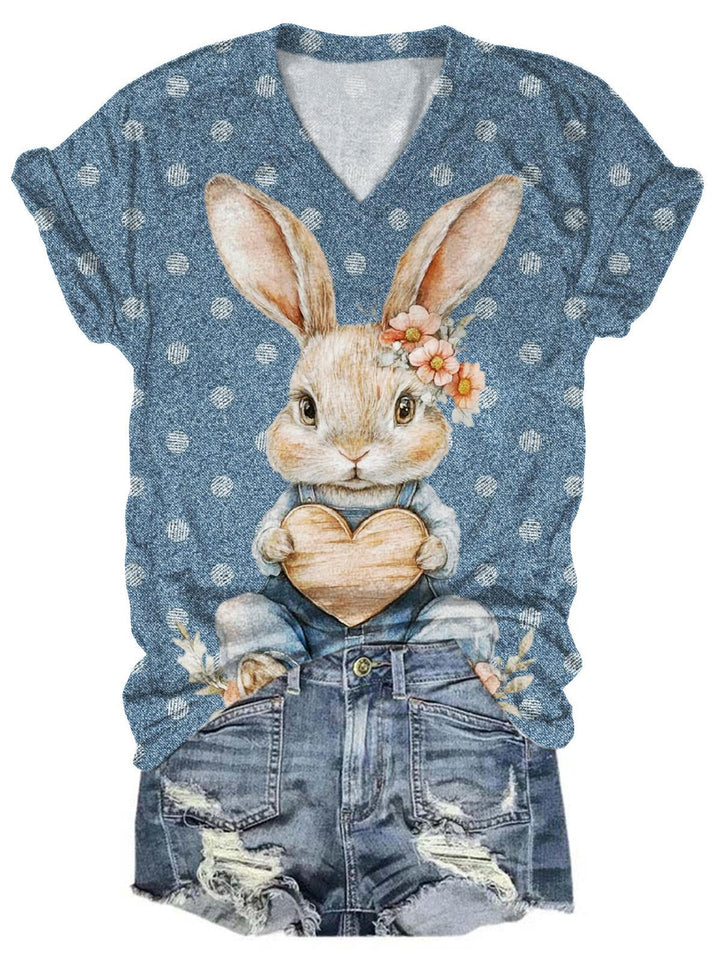 Vintage Cowboy Cute Rabbit V-neck T-Shirt
