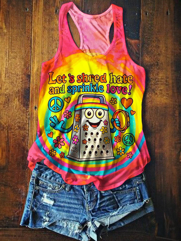 Women's Love Happiness Hippie Print Casual Tank Top