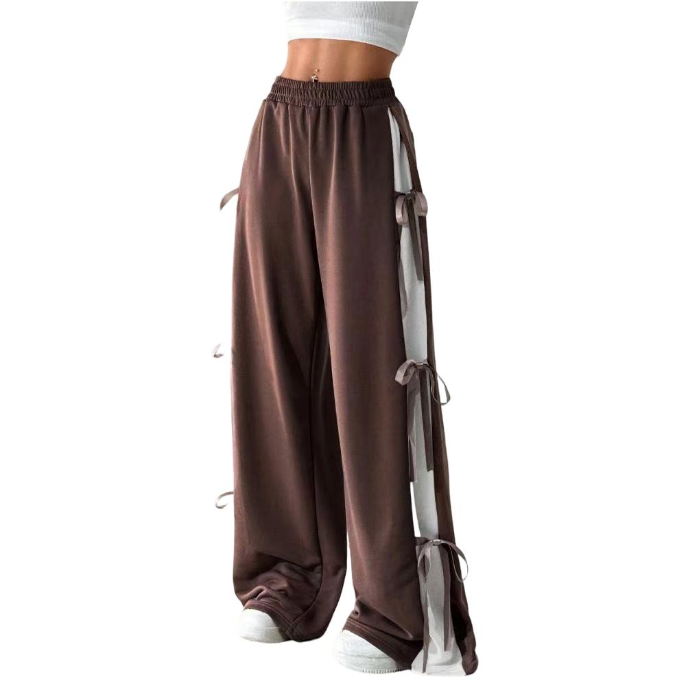 Women's Baggy Sweatpants Bow Tie Elastic Waist Casual Wide Leg Sports Pants with Pocket for Daily Running accepted