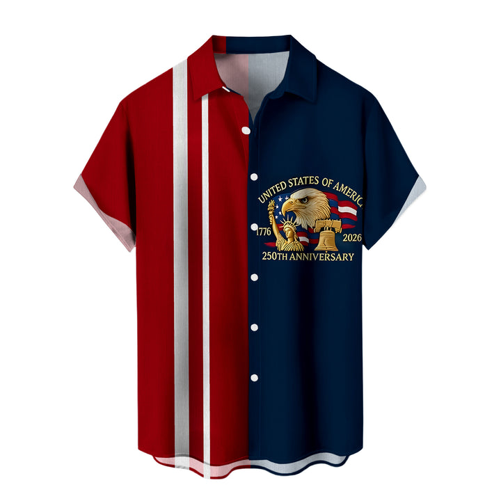 Patriotic Button Up Shirts for Men Flag 250 Years Lapel Short Sleeve Casual Trendy Hawaiian Shirts for Travel useful