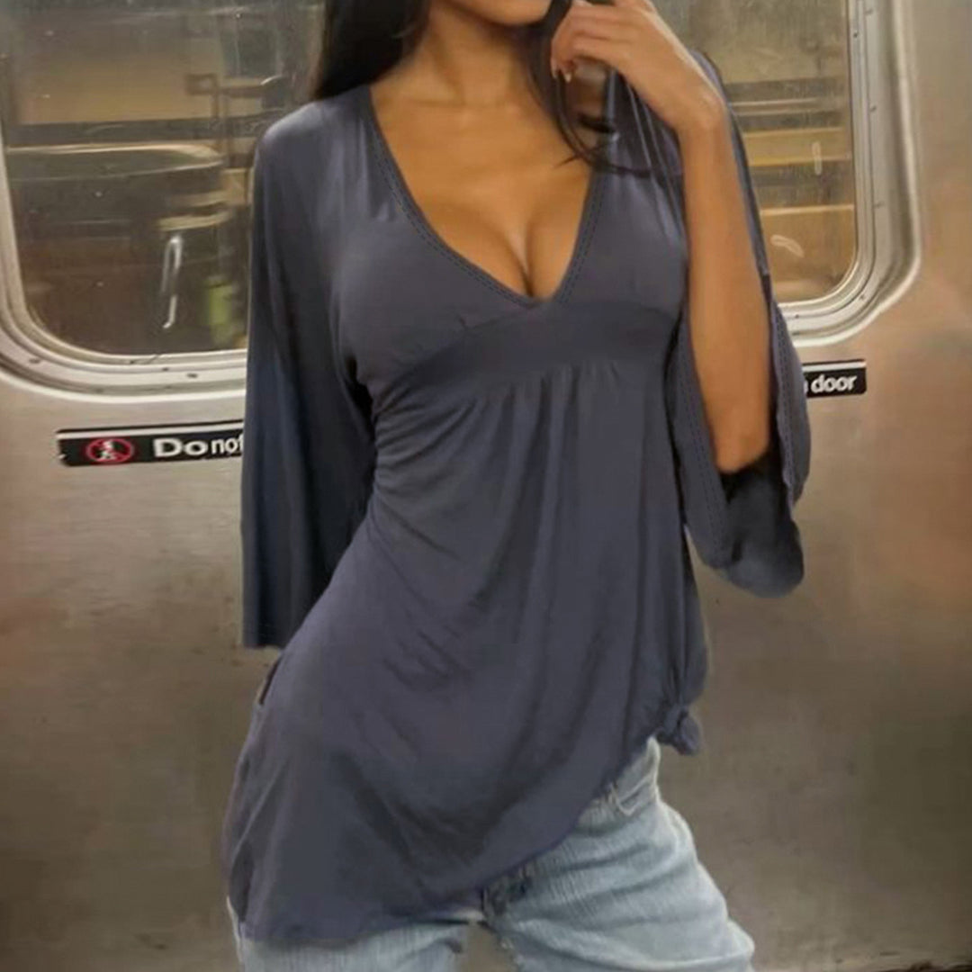 3/4 Length Sleeve Womens Tops V Neck Bell Sleeve Dressy Casual Fashion Tunic Tops Spring Outfits for Party stunning