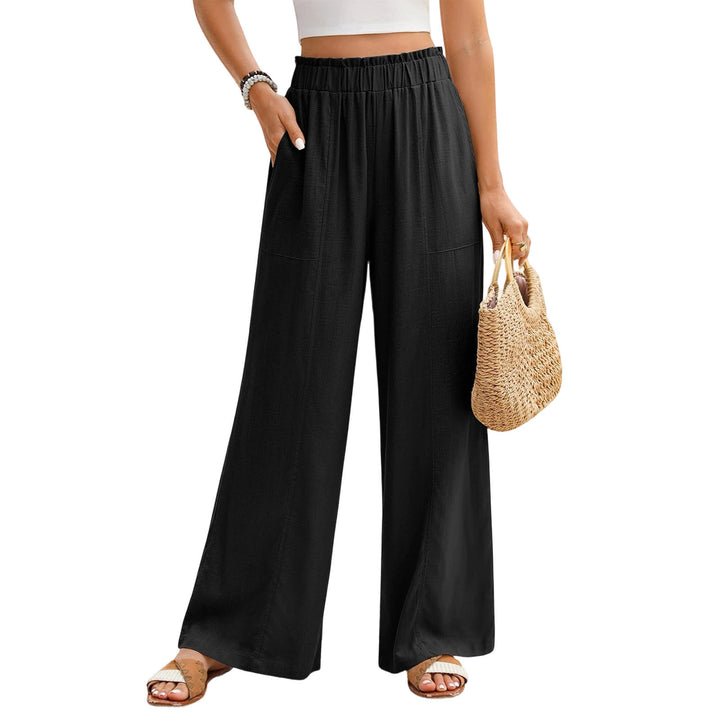 Wide Leg Palazzo Pants for Women High Waisted Elastic Waist Casual Pants Beach Lounge Trousers for Travel pleasant