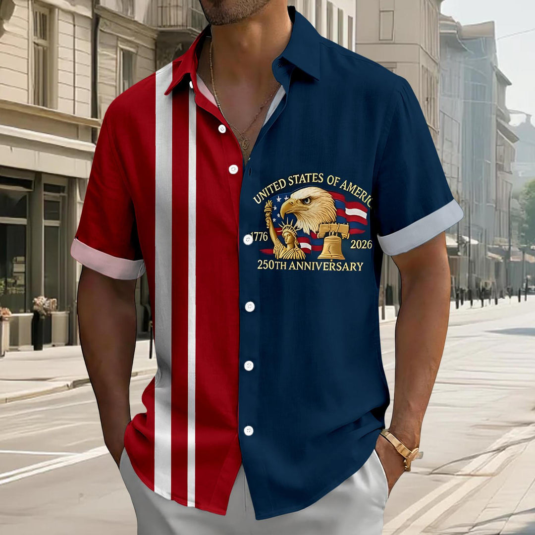Patriotic Button Up Shirts for Men Flag 250 Years Lapel Short Sleeve Casual Trendy Hawaiian Shirts for Travel useful