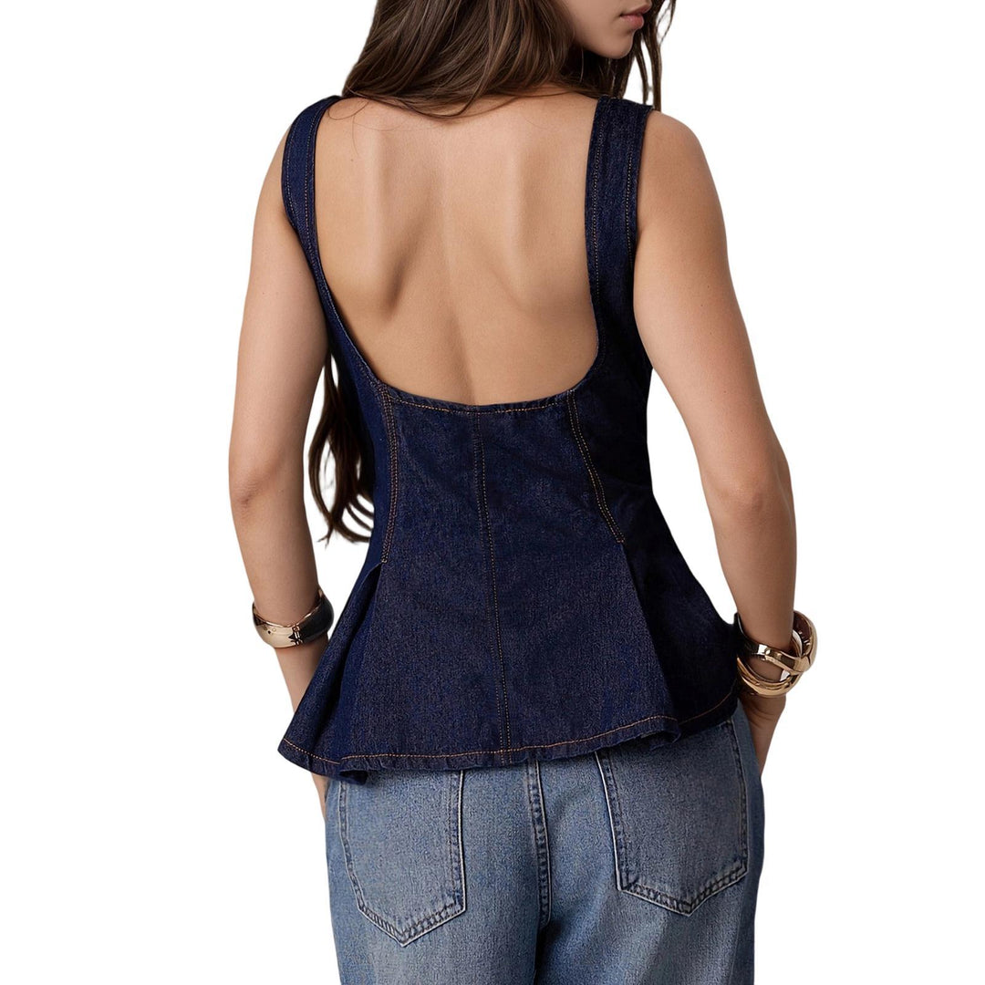Women Denim Vest Open Back Button Front Denim Tank Top Sleeveless Ruffle Jean Vest for Travel Everyday Wear successful
