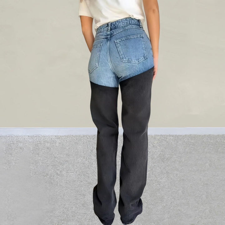 Women Straight Leg Jeans Mid Waist Casual Stretchy Summer Denim Pants Contrasting Colors Jeans for Dating reasonable