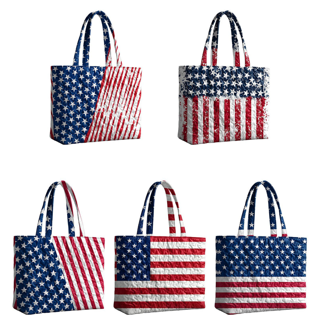 Quilted Tote Bag for Women American Flag Patriotic Handbags with Handles Travel Casual Purse for Vacation practical