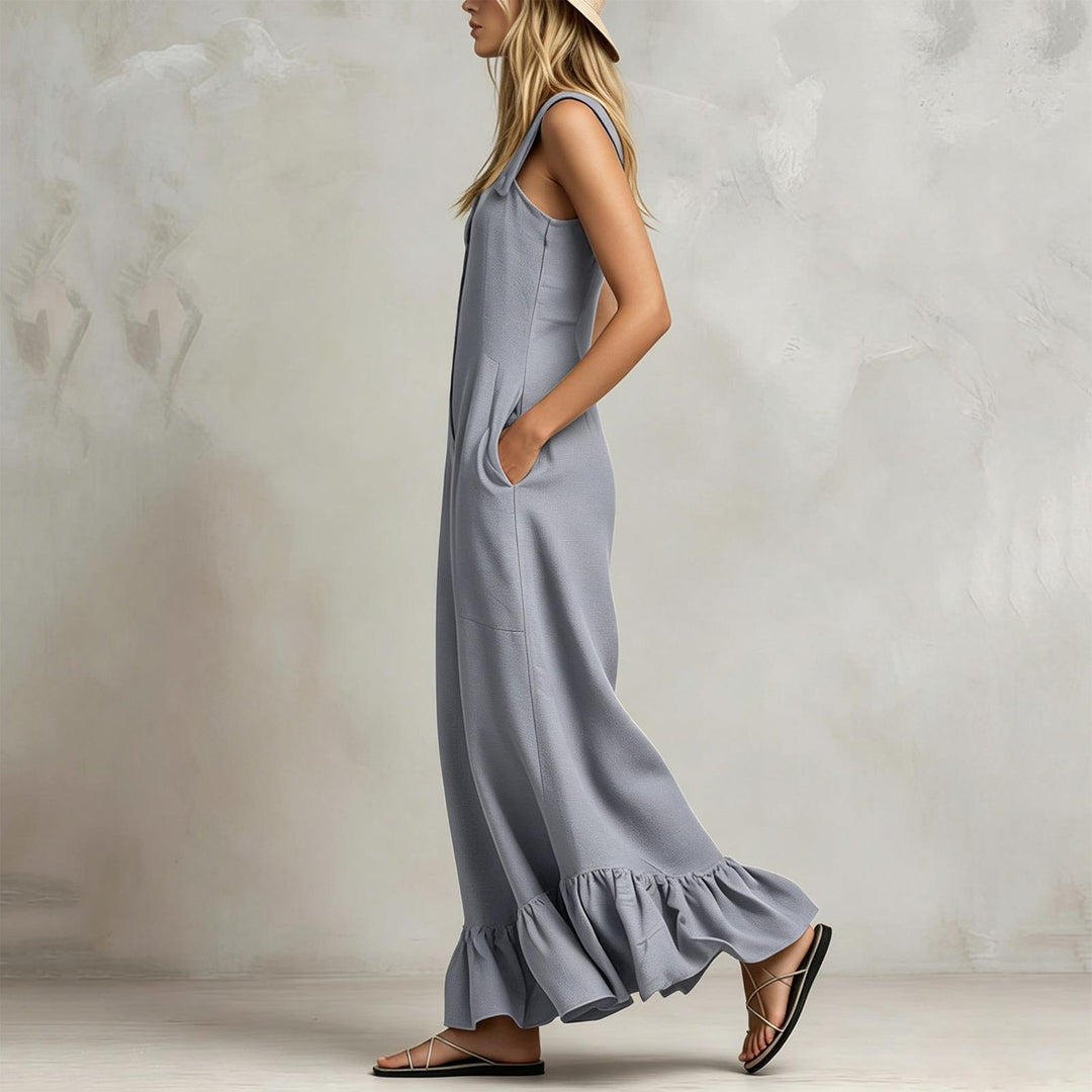 Sleeveless Jumpsuits for Women Ruffle Hems Summer Square Neck Overalls Boho Pant Overalls for Travel Daily chic