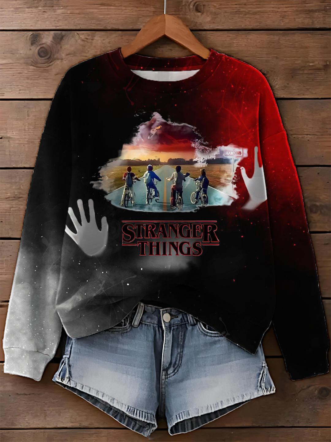 Strange Things Printed Long Sleeve Casual Top