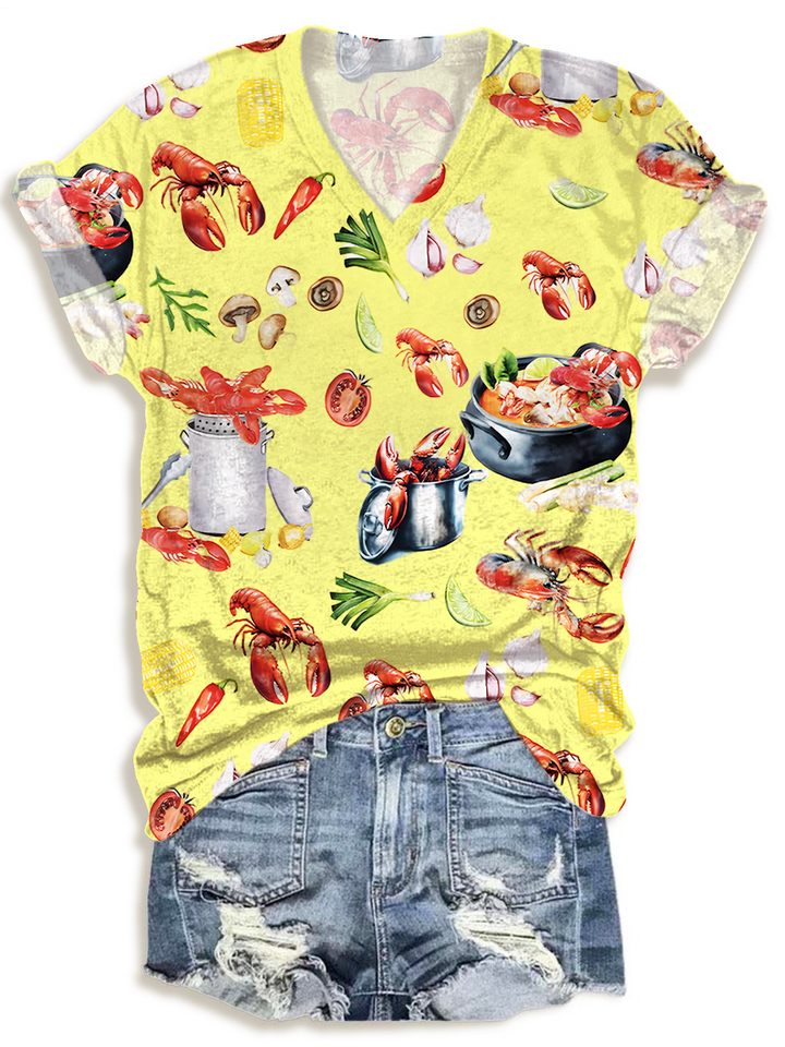 Fun Crawfish Boil Party Print V-neck T-Shirt