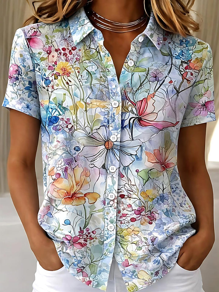 Art Pastel Watercolor Floral Women's Short Sleeve Shirts