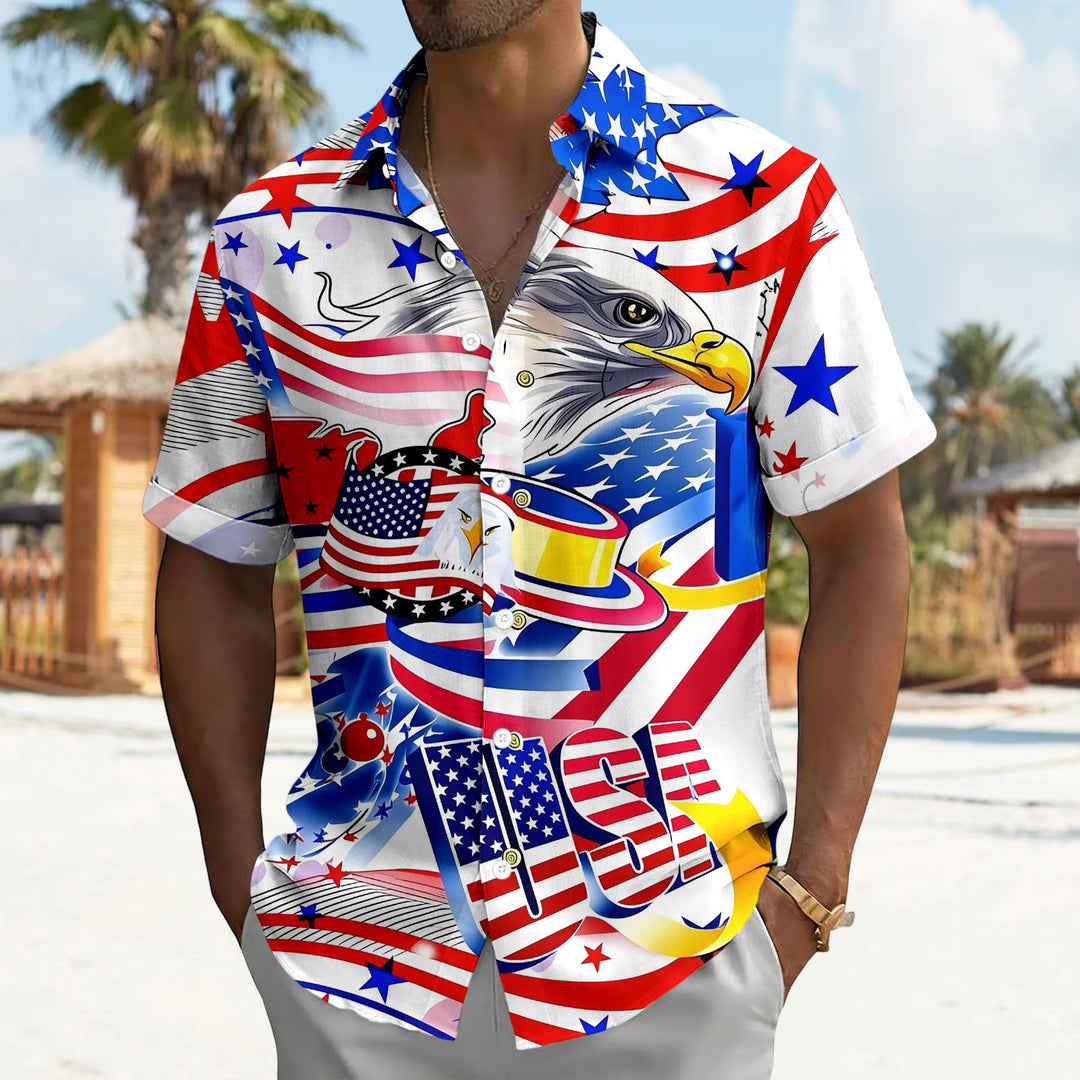 American Flag Button Up Shirt Short Sleeve Eagle American Flag Patriotic Button Down Shirt for Vacation trusted