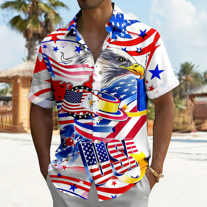 American Flag Button Up Shirt Short Sleeve Eagle American Flag Patriotic Button Down Shirt for Vacation trusted
