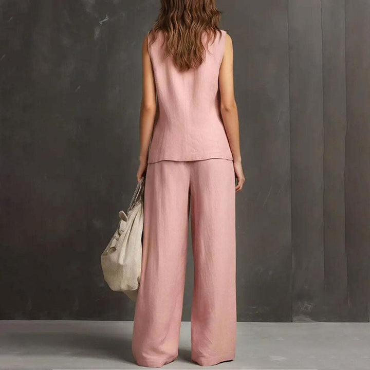 Womens Vest and Pants Set Two Piece Button Down Vest Top and Wide Leg Pants Casual Outfits for Work Travel ideal
