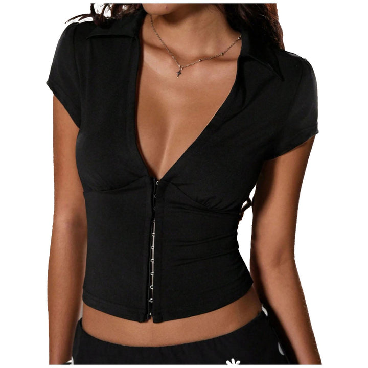 Low Cut Womens Tops Deep V Neck Slim Fit Short Sleeve Corset Tops Sexy Summer Going Out Shirts for Party Club expert