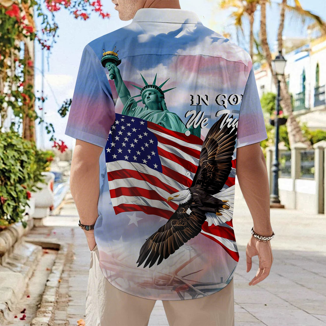 American Flag Button Up Shirt Short Sleeve Eagle American Flag Patriotic Button Down Shirt for Vacation trusted