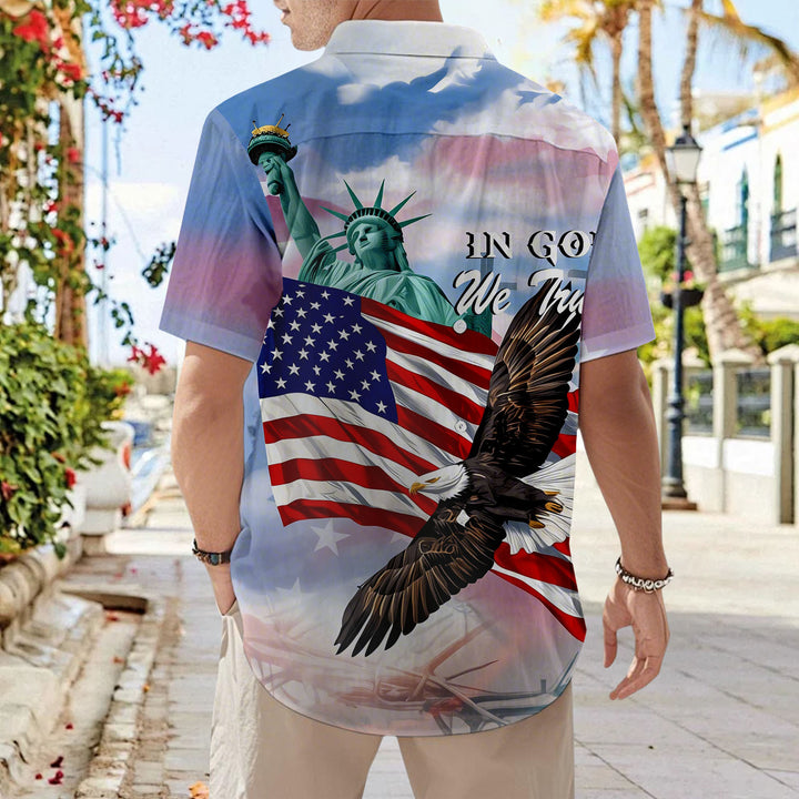 American Flag Button Up Shirt Short Sleeve Eagle American Flag Patriotic Button Down Shirt for Vacation trusted
