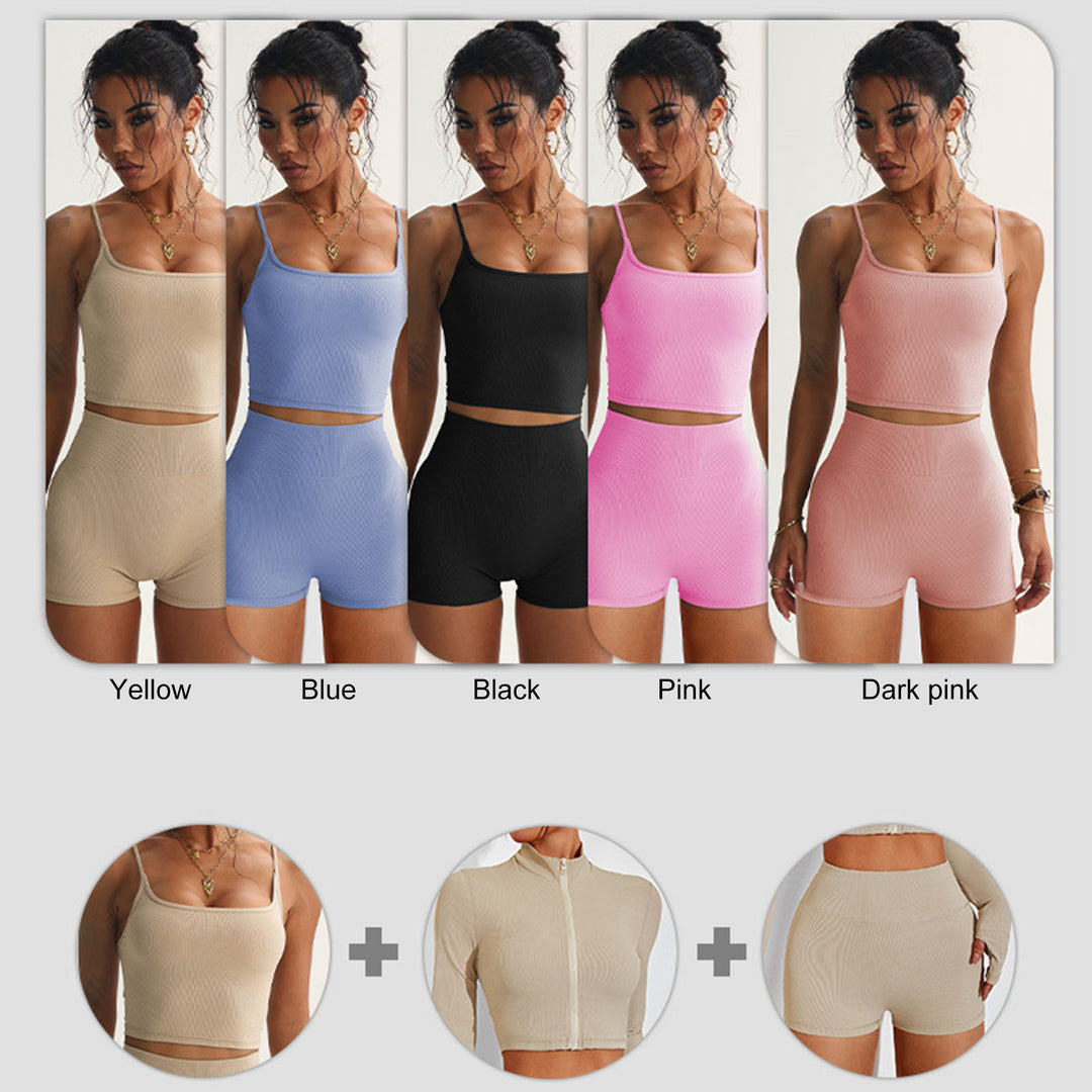 3 Piece Gym Set for Women Quick Dry High Waisted Shorts Crop Top Jacket Yoga Workout Outfit for Gym Daily present