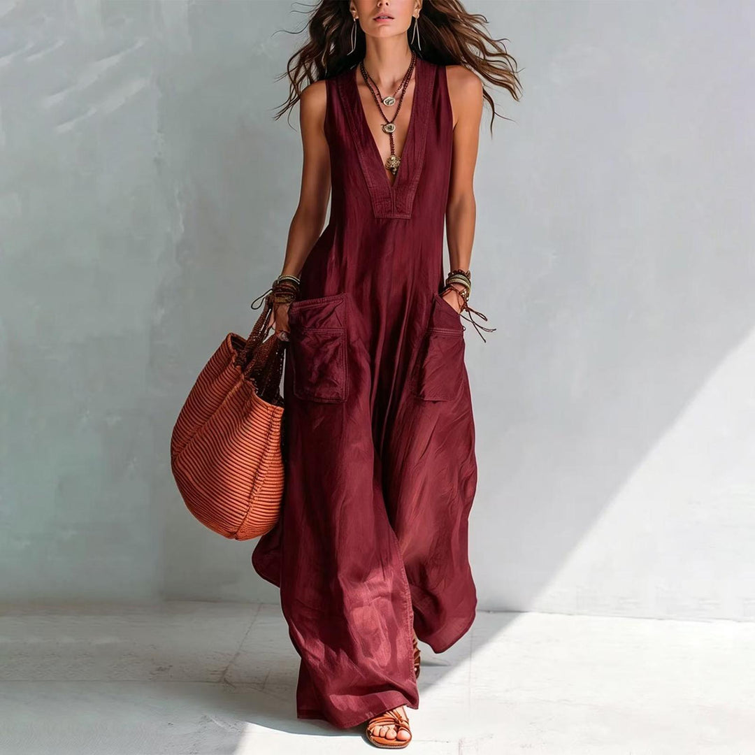 Wide Leg Jumpsuit for Women V Neck Summer Sleeveless Jumpsuits Long Overalls with Pockets for Streetwear gaudily