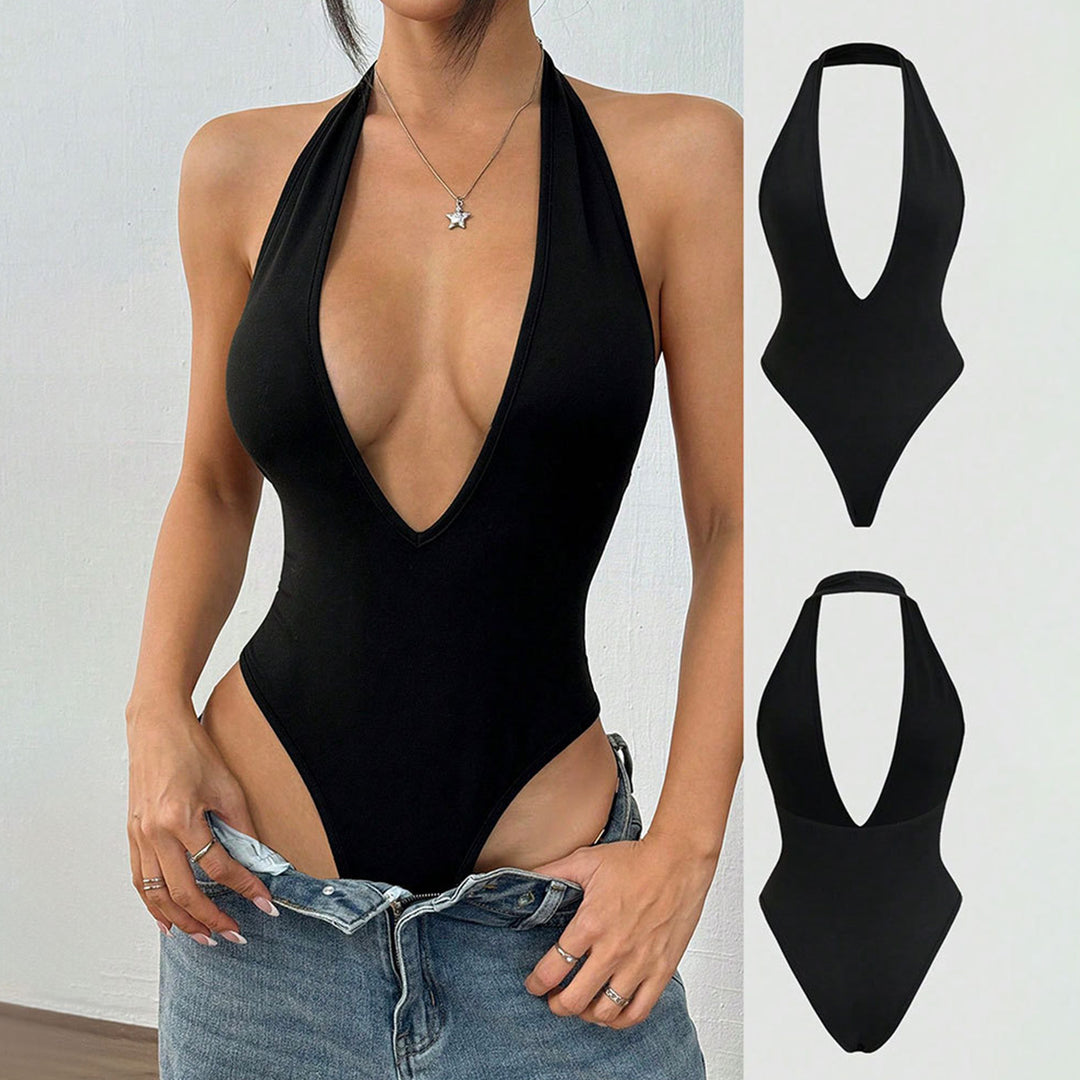 Deep V Bodysuit Halter V Neck Sexy Body Suit Fashion Tops Slim Fit Going Out Tops for Vacation Night Out easy to use