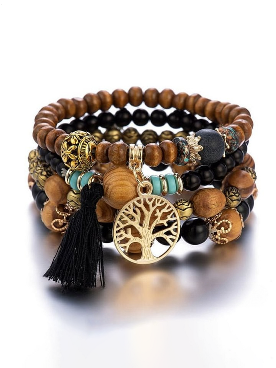 Bohemian Ethnic Style Tassel Tree of Life Bead Stretch Bracelet