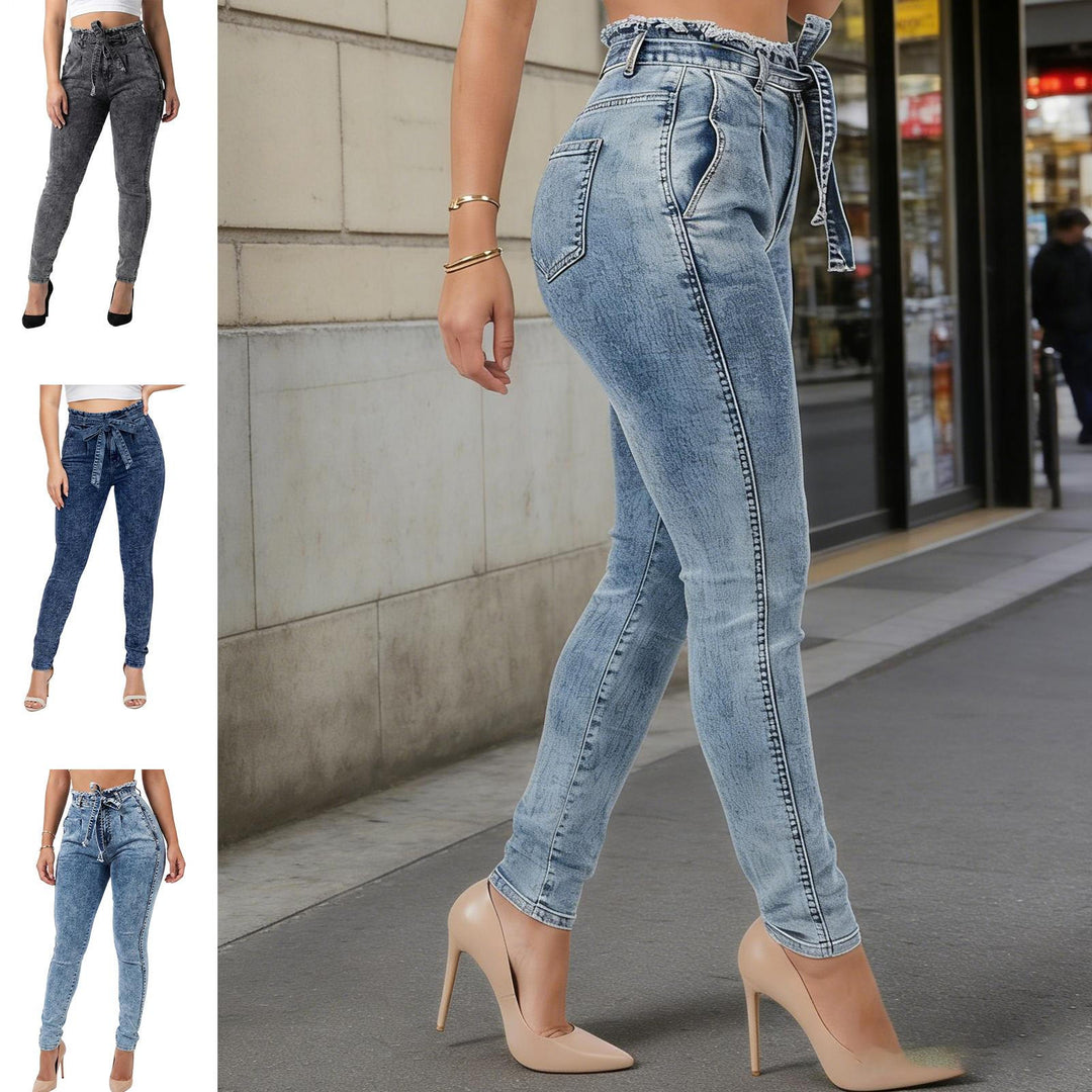 Women Skinny Jeans Mid Rise Tassel Waist Denim Pants Slim Fit Distressed Trendy Trousers for Travel Dating handsome