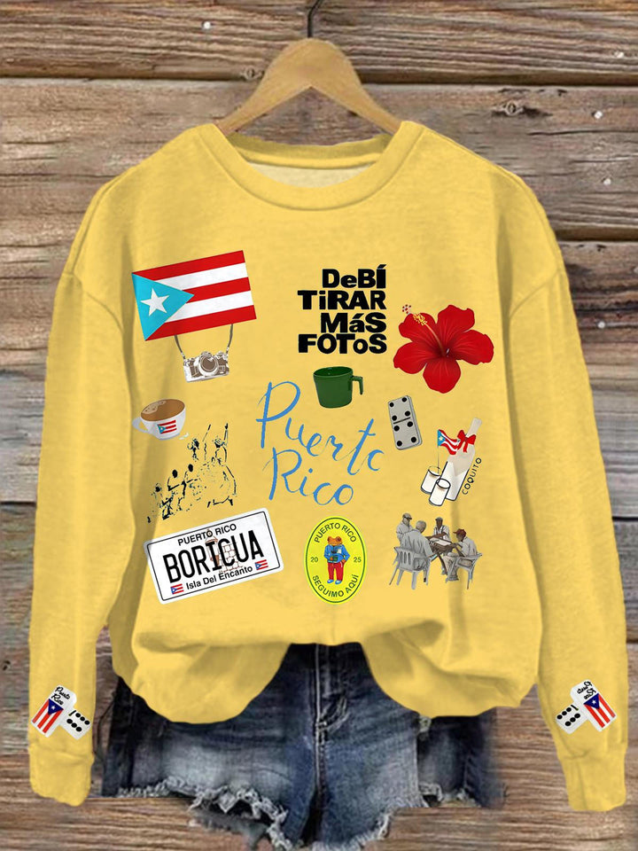 Dtmf Puerto Rico Printed Long Sleeve Casual Top