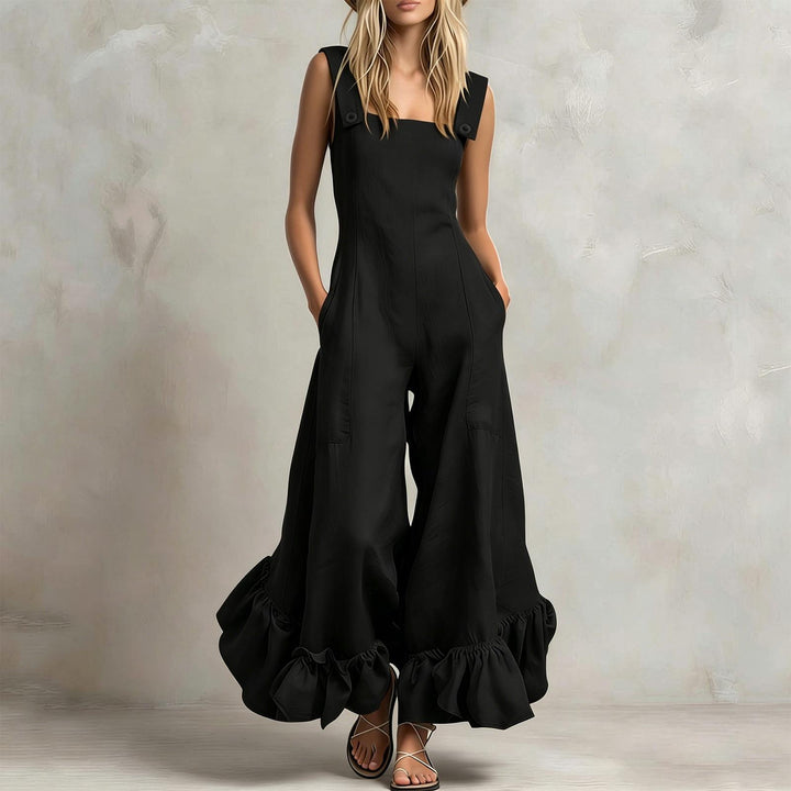Sleeveless Jumpsuits for Women Ruffle Hems Summer Square Neck Overalls Boho Pant Overalls for Travel Daily chic