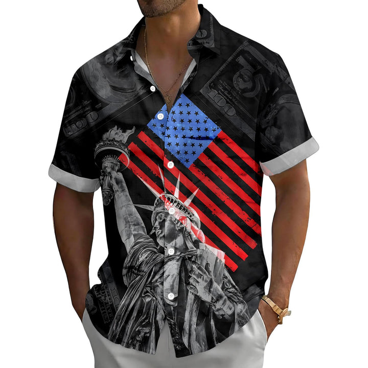 Flag Button Up Shirt Men Eagle Print Short Sleeve Button Down Patriotic Hawaiian Shirts for Parade Party amiable