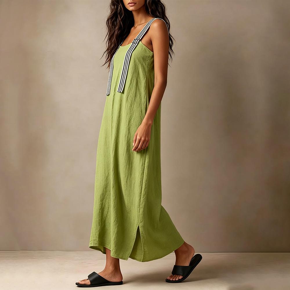 Midi Sleeveless Dresses for Women Striped Shoulder Strap Beach Vacation Loose Sleeveless Dress for Travel useful