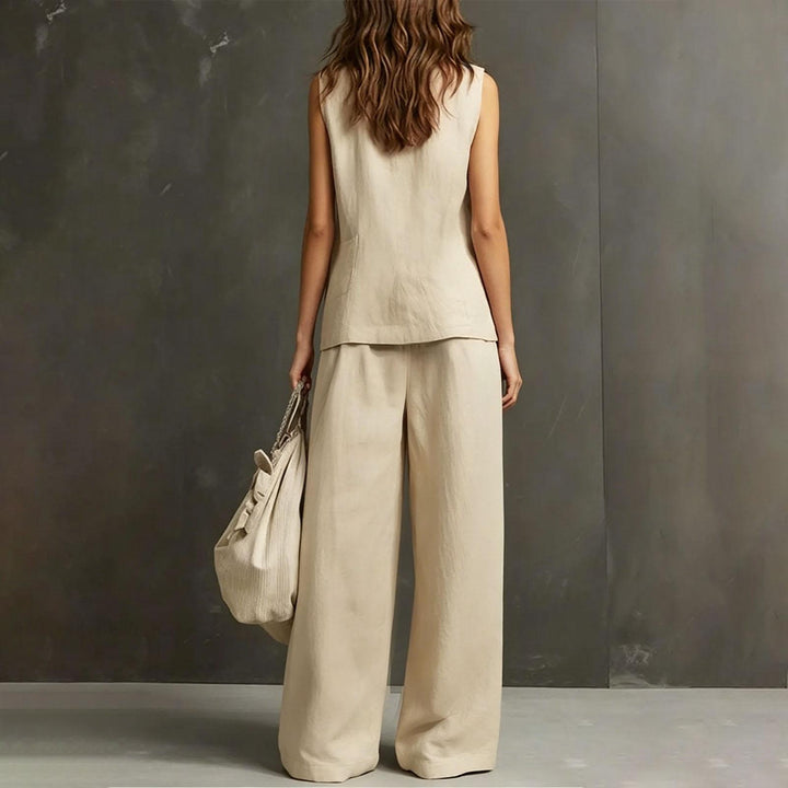 Womens Vest and Pants Set Two Piece Button Down Vest Top and Wide Leg Pants Casual Outfits for Work Travel ideal