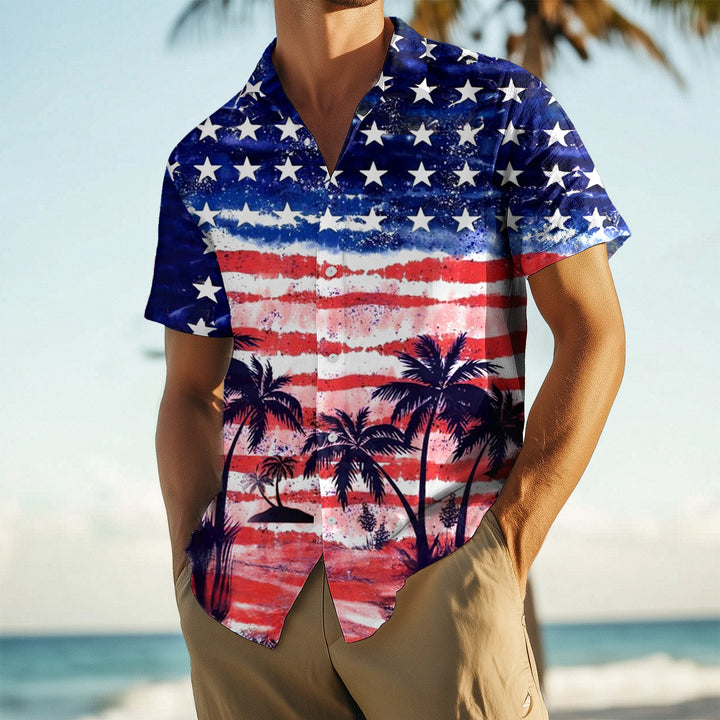 Mens Patriotic Button Down Shirts American Flag Short Sleeve Casual Button Up Hawaiian Shirts for Vacation polite