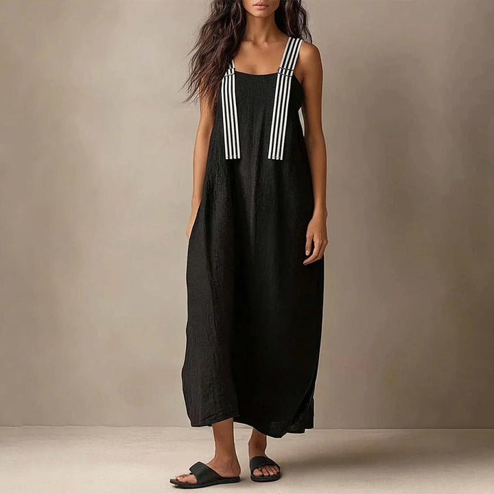 Midi Sleeveless Dresses for Women Striped Shoulder Strap Beach Vacation Loose Sleeveless Dress for Travel useful