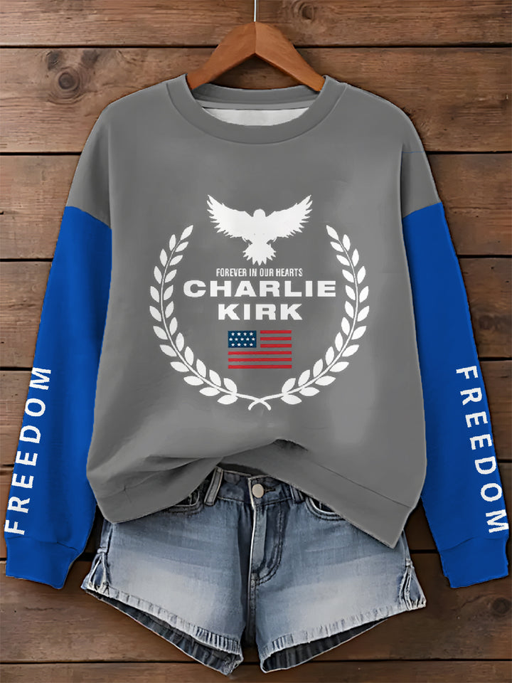 In Memory of Charlie Kirk Printed Long Sleeve Casual Top