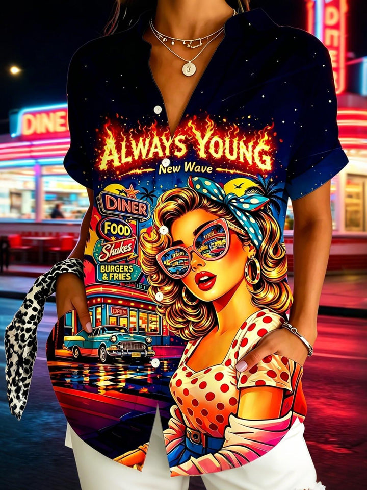 Retro American Diner Personality Pop Art Women's Short Sleeve Shirts