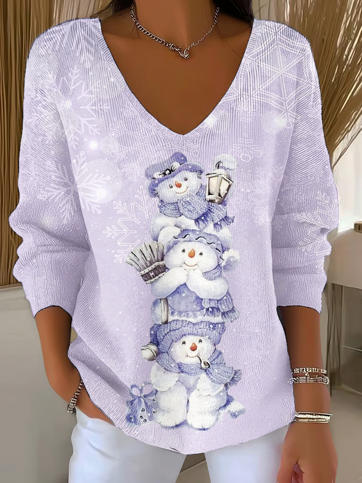 Hanging With My Snowman Casual V Neck Pullover Sweater