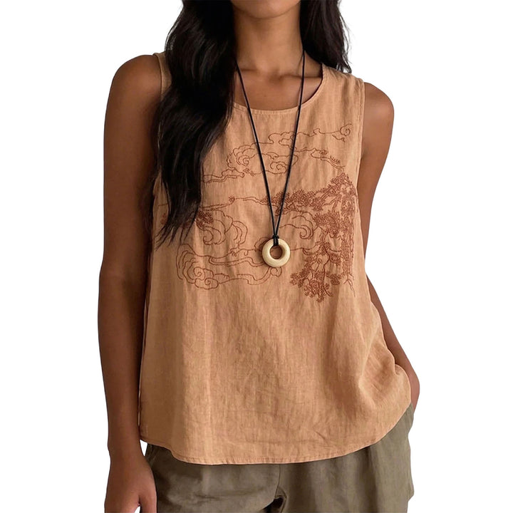 Embroidered Sleeveless Tops for Women Embroidered Summer Sleeveless Shirts Loose Fit Tank Tops for Vacation gifts