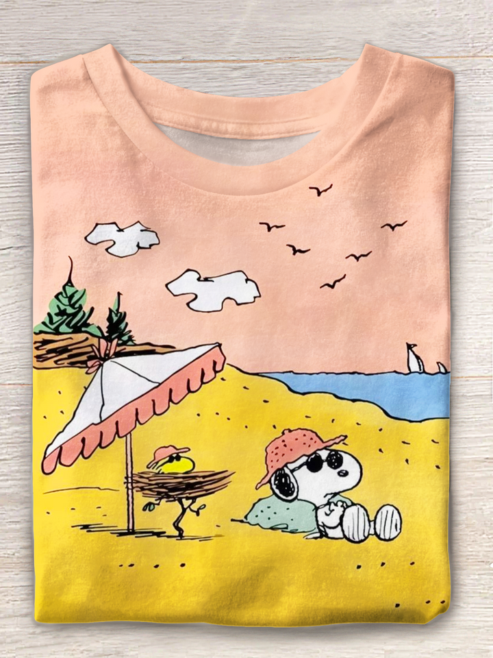 Fun Snoopy Vacation Travel Crew Neck T-shirt