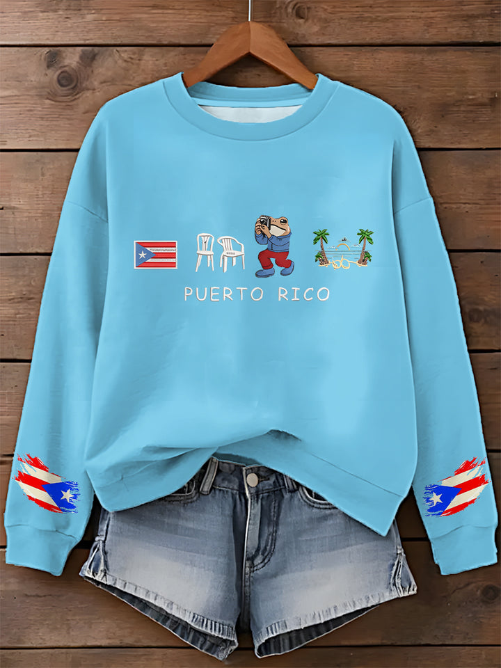 Bad Bunny Puerto Rican Printed Long Sleeve Casual Top