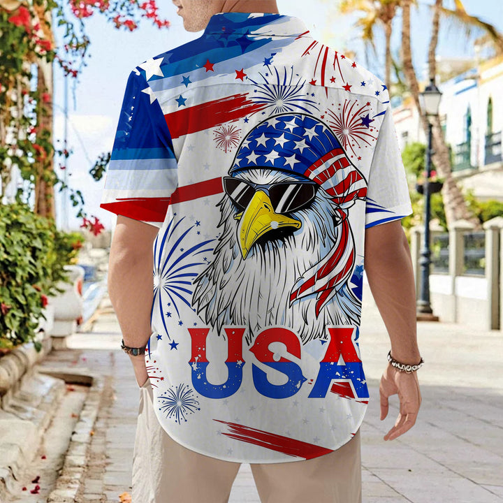 American Flag Button Up Shirt Short Sleeve Eagle American Flag Patriotic Button Down Shirt for Vacation trusted