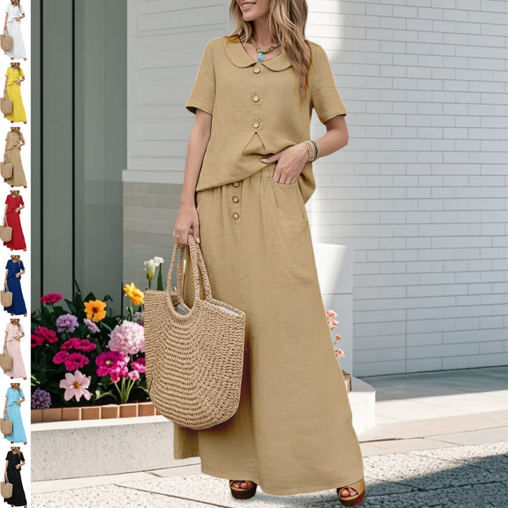 2 Piece Skirt Set Solid Cotton Two Piece Sets Short Sleeve Top and Maxi Skirt Casual Outfit for Daily Wear everywhere