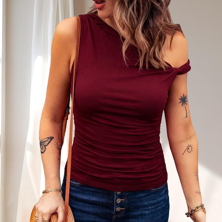 Off the Shoulder Tops for Women Asymmetrical Neck Ruched Sleeveless Shirts Twist Strap Vests Daily Wear elegance