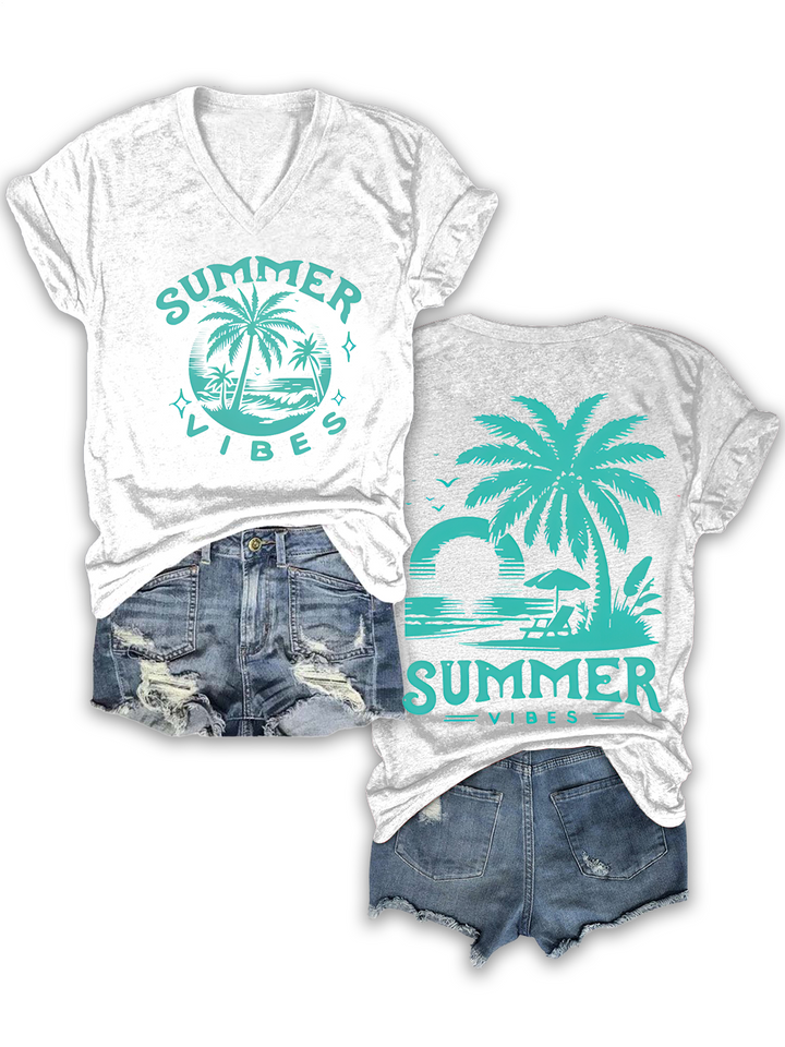 Retro Summer Vibe V-neck T-Shirt