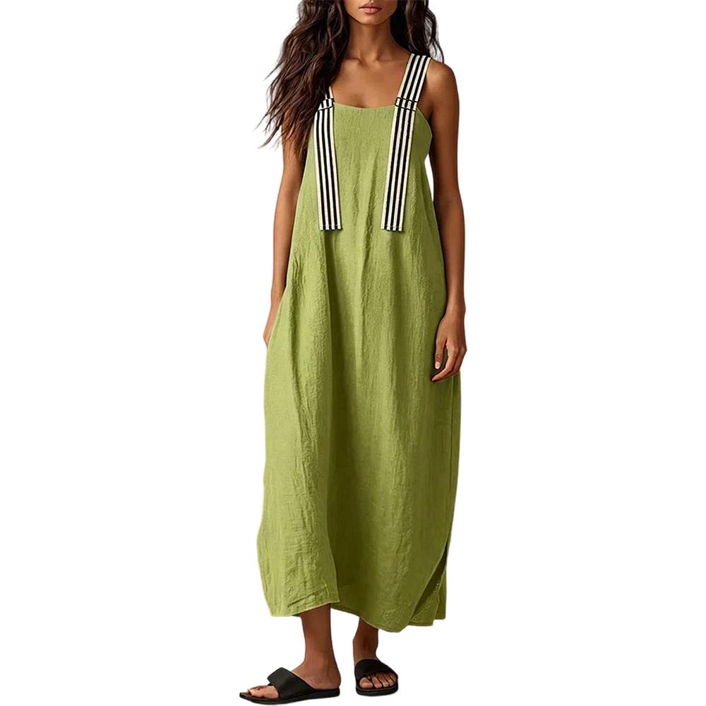 Midi Sleeveless Dresses for Women Striped Shoulder Strap Beach Vacation Loose Sleeveless Dress for Travel useful