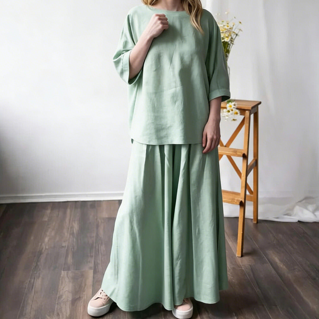 Matching Skirt Set Two Piece Linen 3/4 Sleeve Top with Flowy Skirt Summer Lounge Outfits for Going Out Travel delightful