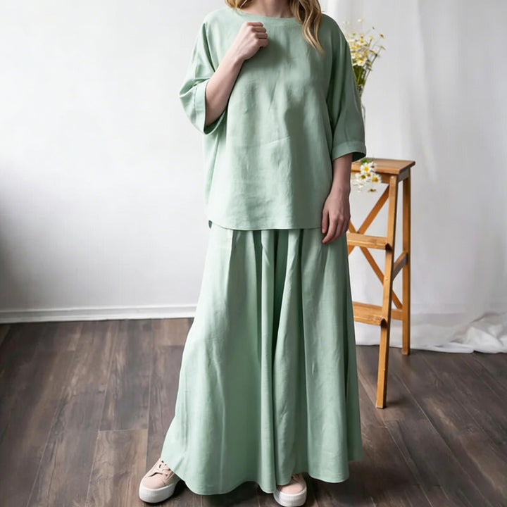 Matching Skirt Set Two Piece Linen 3/4 Sleeve Top with Flowy Skirt Summer Lounge Outfits for Going Out Travel delightful