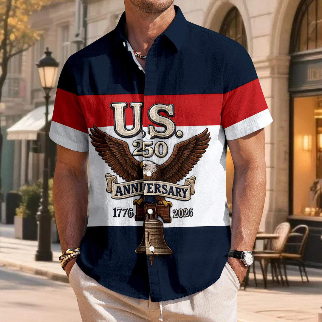 Patriotic Button Up Shirts for Men Flag 250 Years Lapel Short Sleeve Casual Trendy Hawaiian Shirts for Travel useful