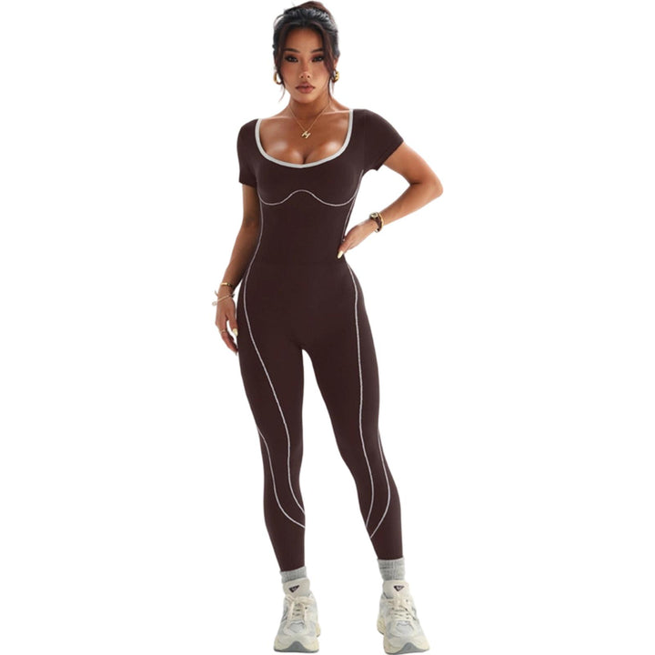 Gym Jumpsuits for Women Butt Lift Short Sleeve Workout Jumpsuit Seamless Long Bodysuits for Home Fitness bearable