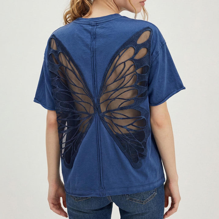 Cut Out Tops for Women Butterfly Cut Out Back Fashion Casual T Shirts Loose Fit Basic Tops for Going Out newcomer